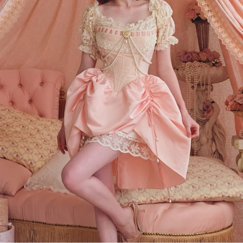 Elegant Lace Trimmed Pink Dress